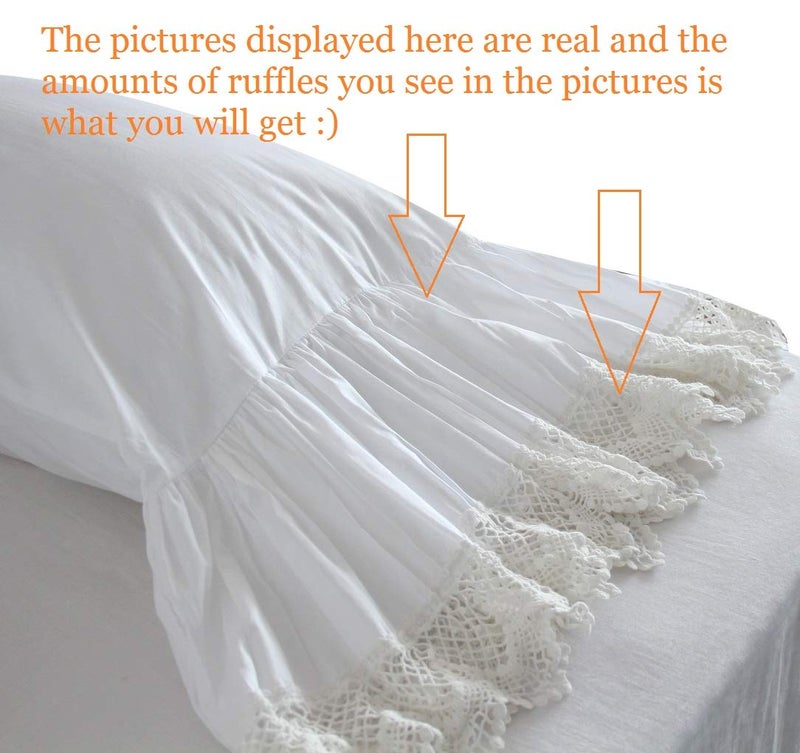 QSH Queen's House White Pillowcases Vintage Farmhouse Crochet Pillow Cover Queen Shams Set of 2-Style F - Image 2